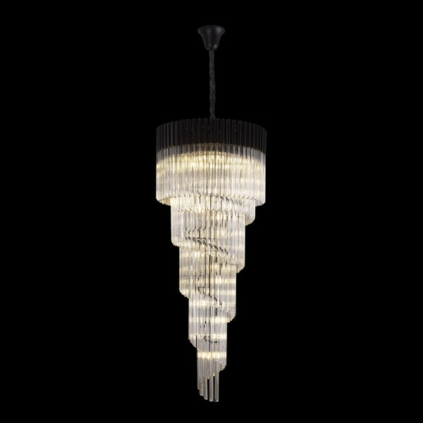 Kentisbeare 700mm 5 Tier Chandelier in Matt Black & Clear Glass