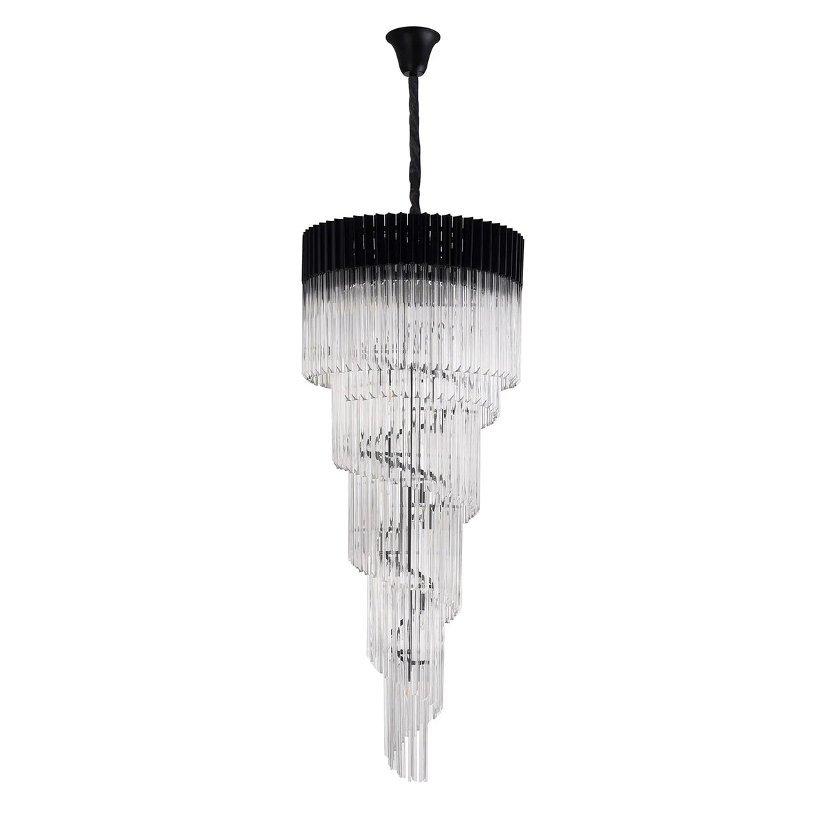 Kentisbeare 700mm 5 Tier Chandelier in Matt Black & Clear Glass
