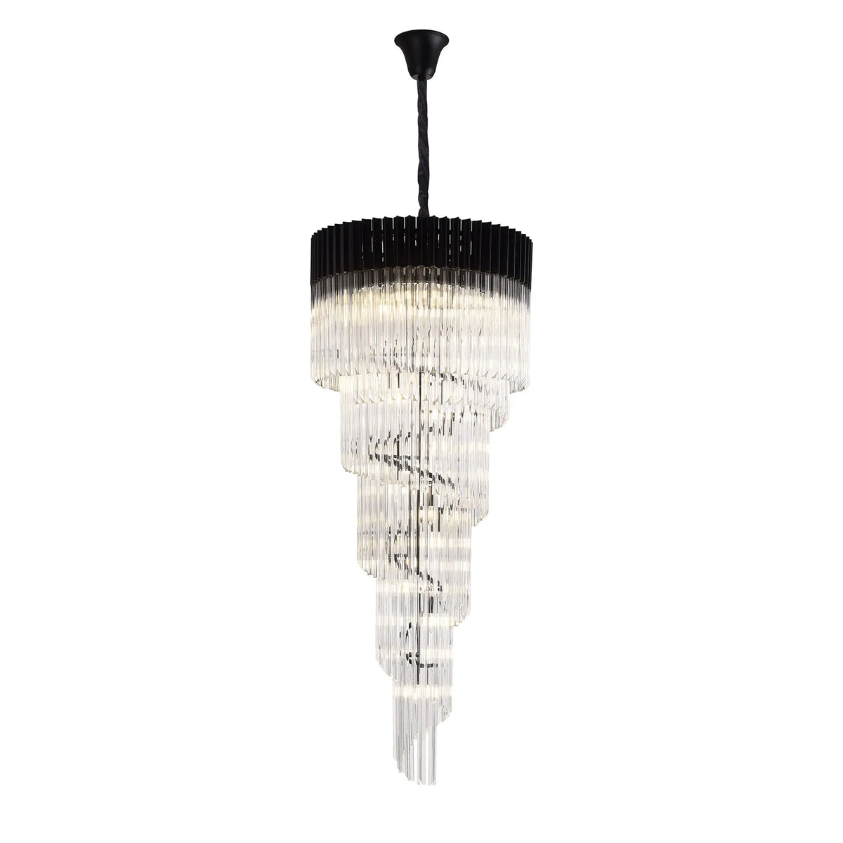 Kentisbeare 700mm 5 Tier Chandelier in Matt Black & Clear Glass