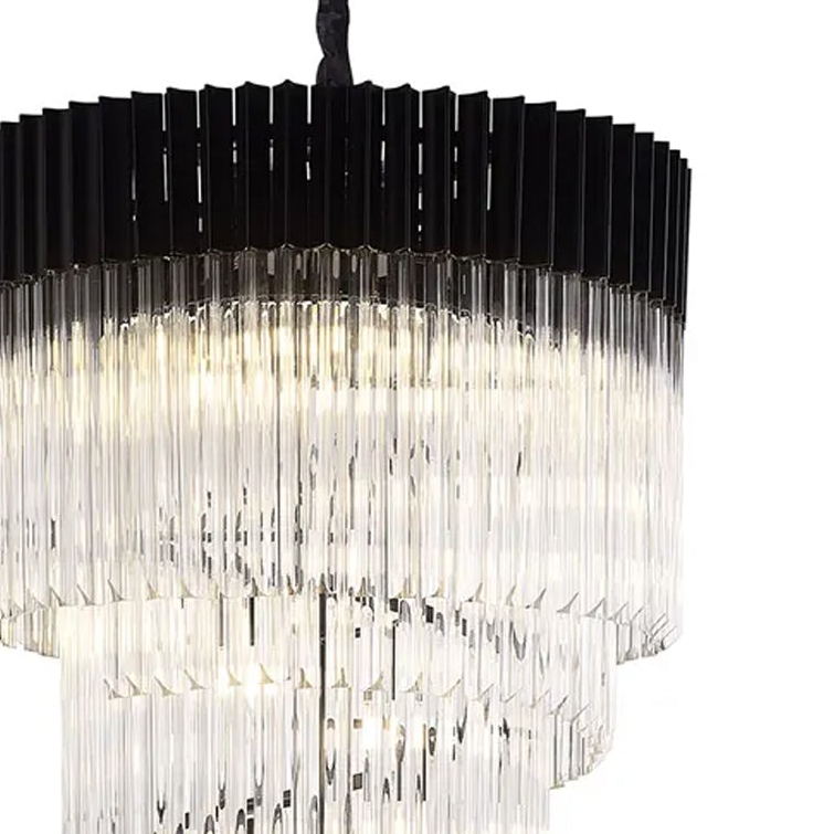 Kentisbeare 700mm 5 Tier Chandelier in Matt Black & Clear Glass