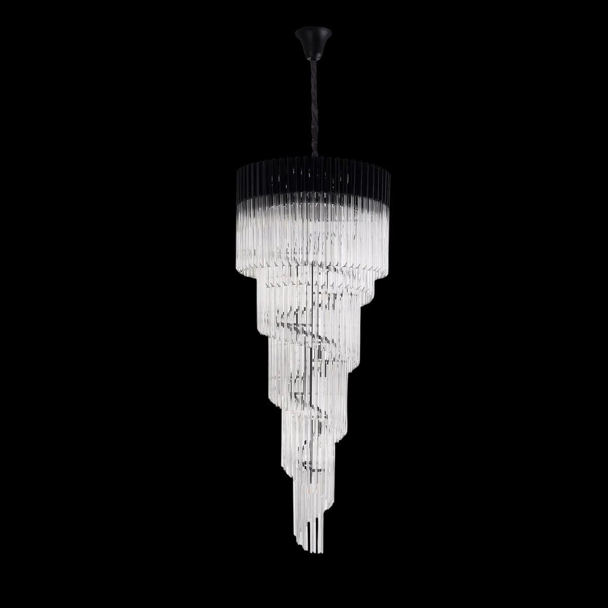 Kentisbeare 700mm 5 Tier Chandelier in Matt Black & Clear Glass
