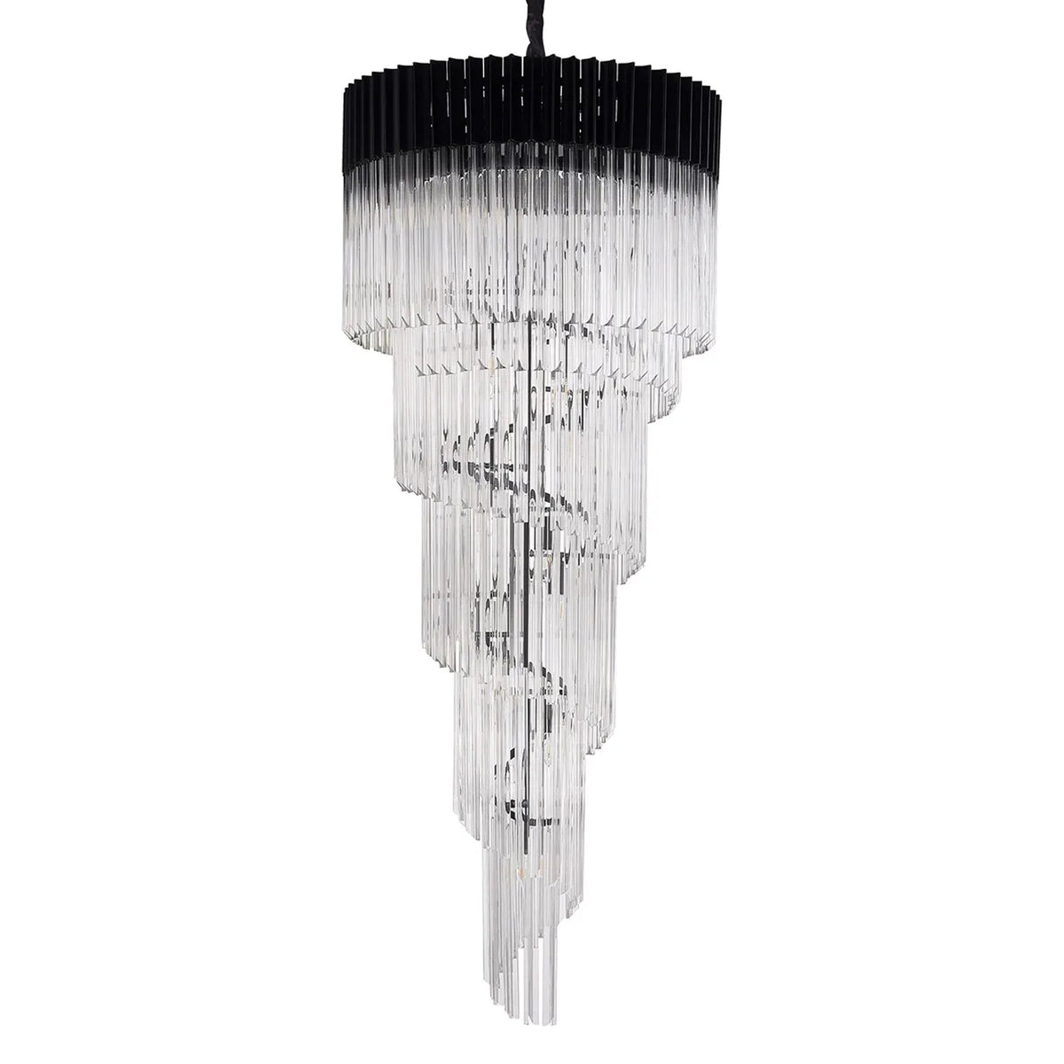 Kentisbeare 700mm 5 Tier Chandelier in Matt Black & Clear Glass