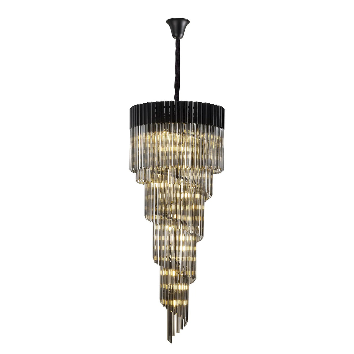 Kentisbeare 700mm 5 Tier Chandelier in Matt Black & Smoked Glass