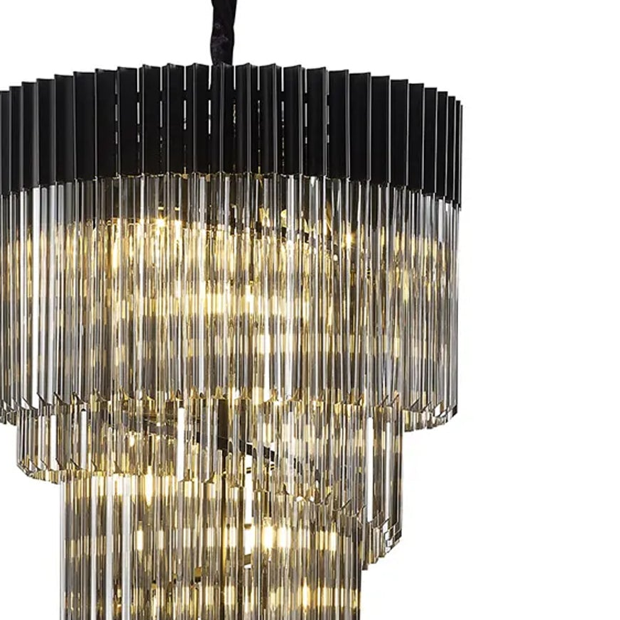 Kentisbeare 700mm 5 Tier Chandelier in Matt Black & Smoked Glass