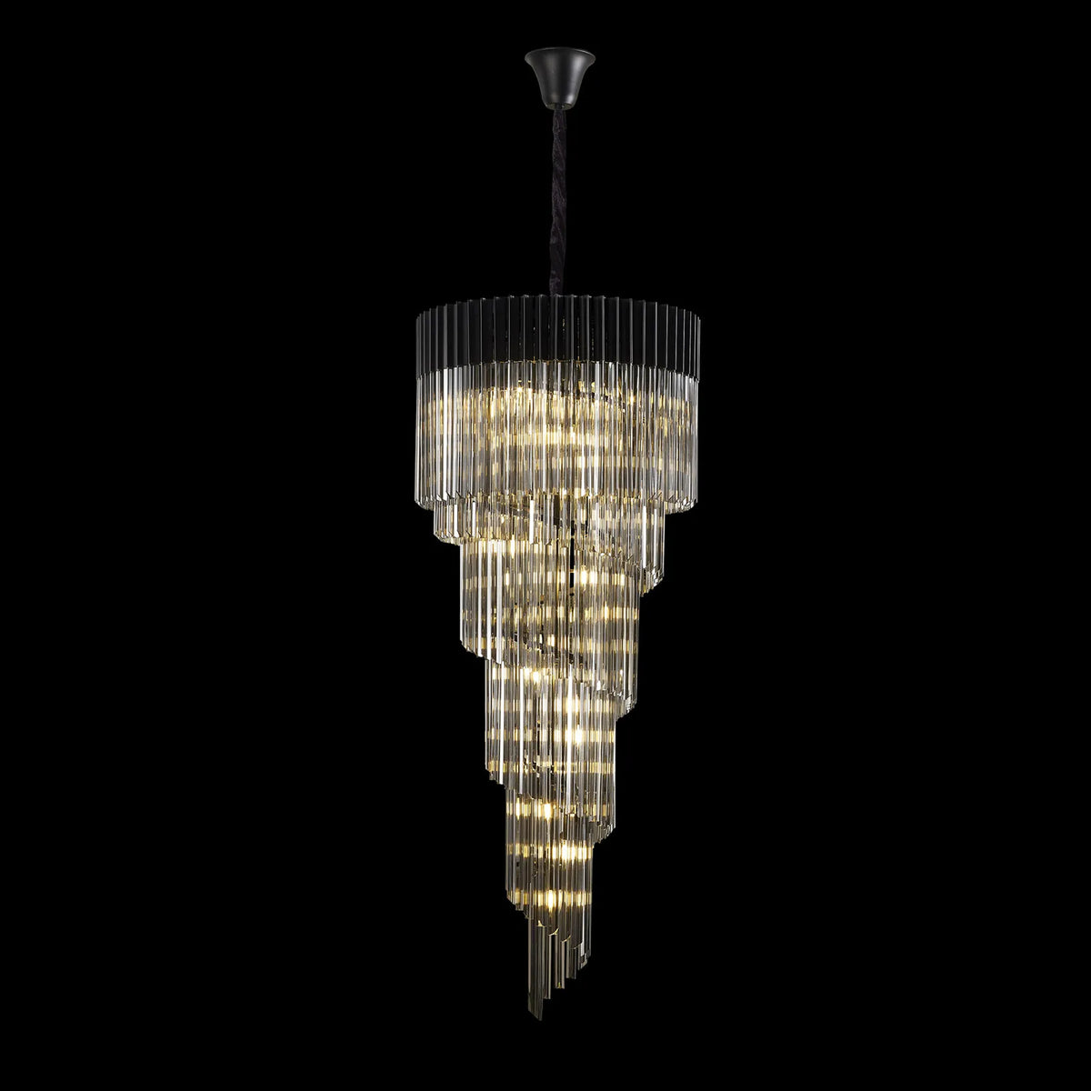 Kentisbeare 700mm 5 Tier Chandelier in Matt Black & Smoked Glass