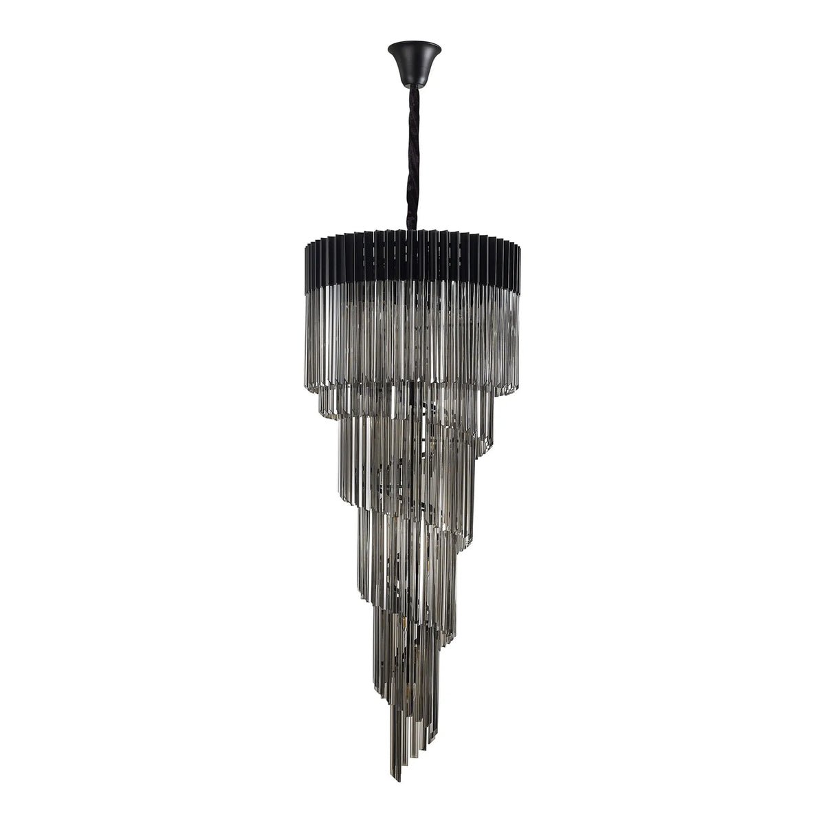 Kentisbeare 700mm 5 Tier Chandelier in Matt Black & Smoked Glass