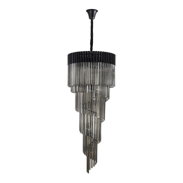 Kentisbeare 700mm 5 Tier Chandelier in Matt Black & Smoked Glass