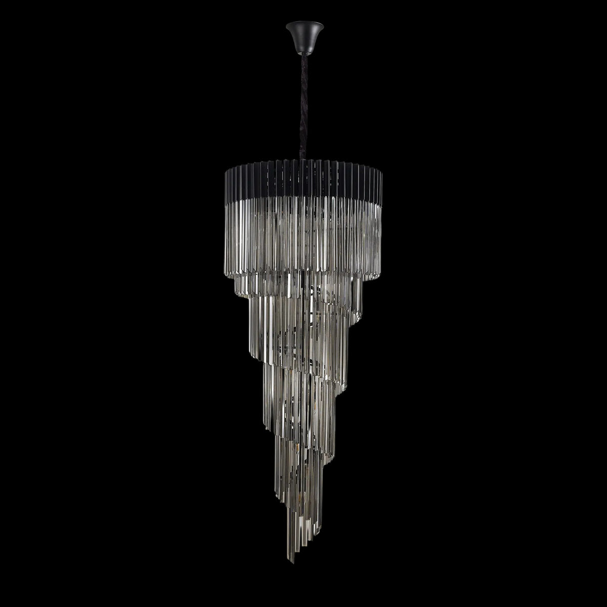 Kentisbeare 700mm 5 Tier Chandelier in Matt Black & Smoked Glass