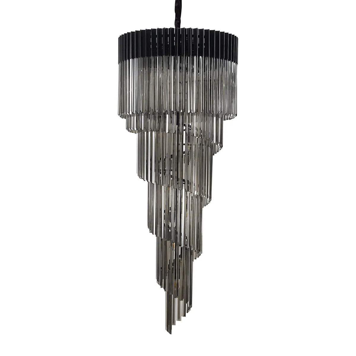 Kentisbeare 700mm 5 Tier Chandelier in Matt Black & Smoked Glass