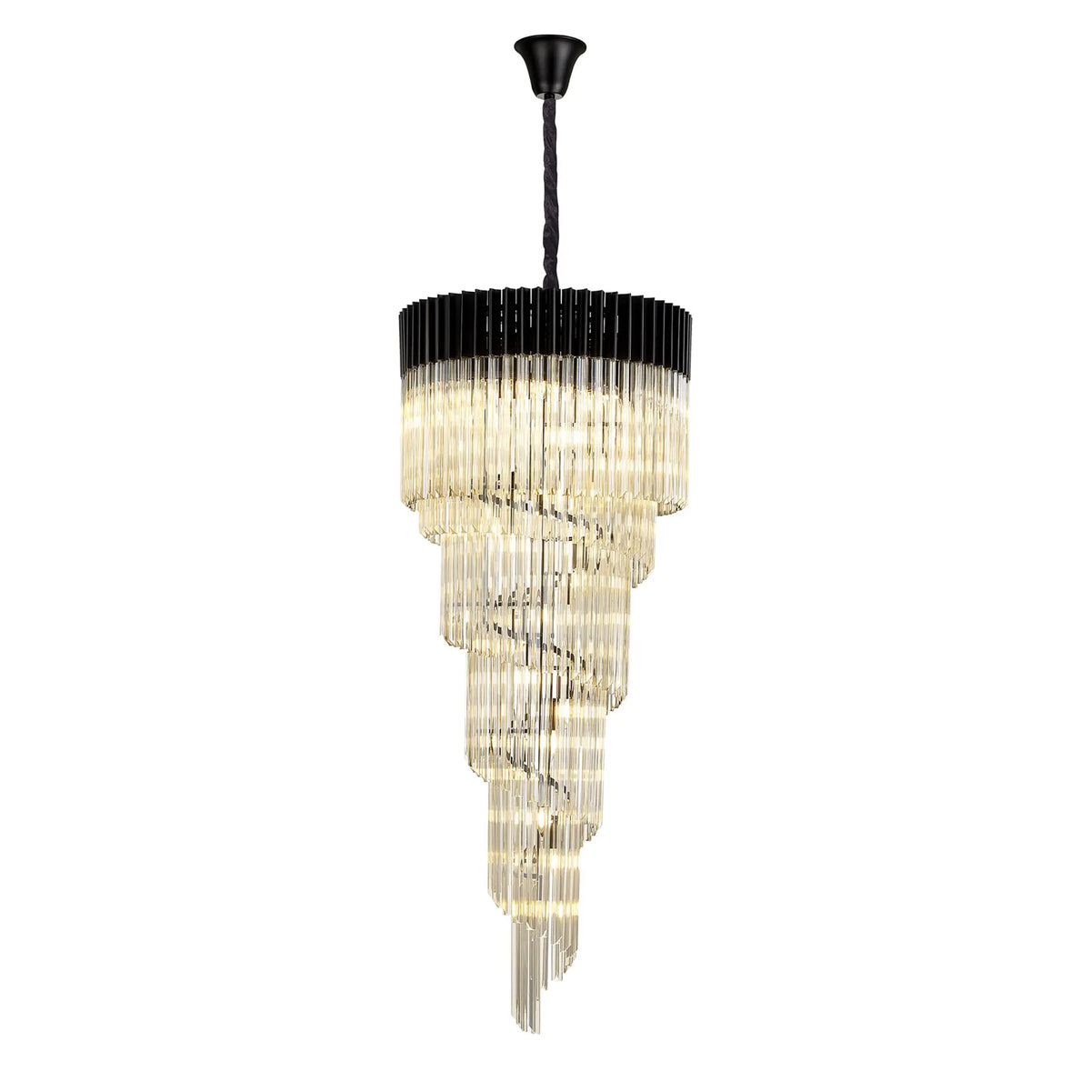 Kentisbeare 700mm 5 Tier Chandelier in Matt Black & Cognac Glass