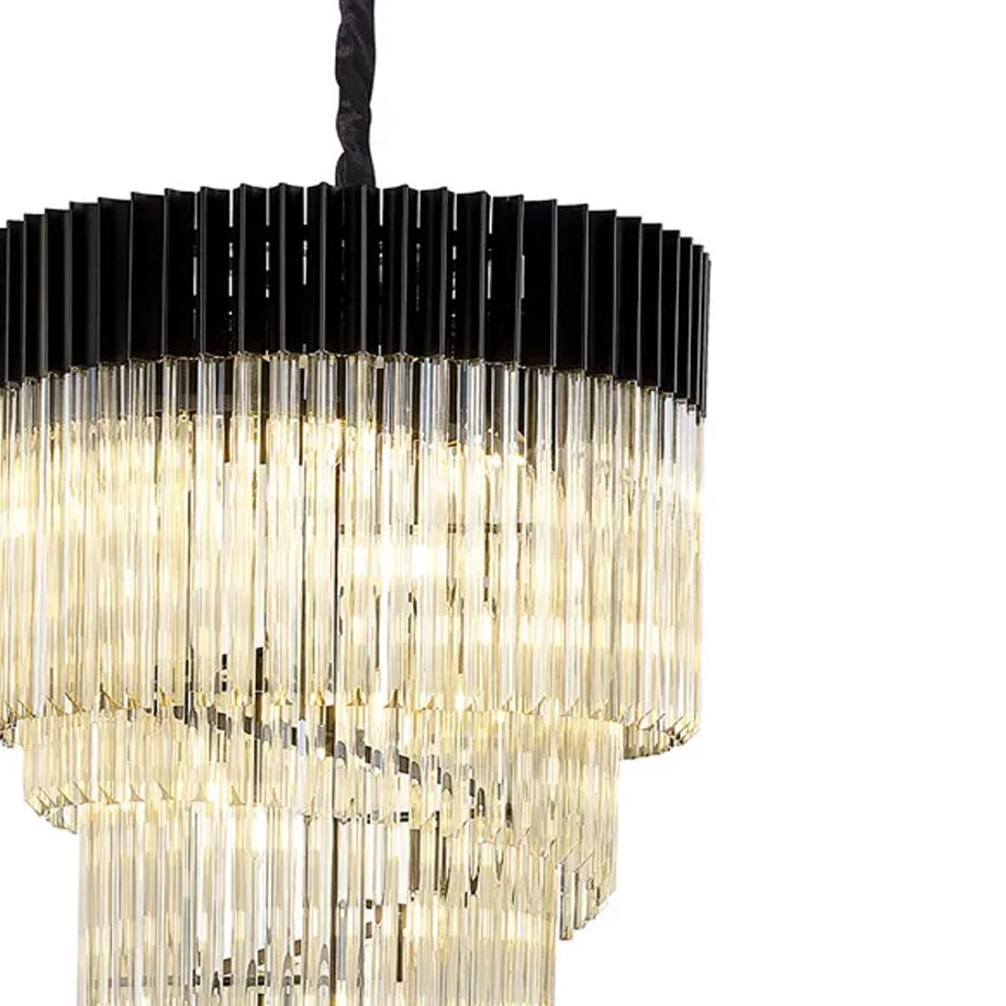 Kentisbeare 700mm 5 Tier Chandelier in Matt Black & Cognac Glass