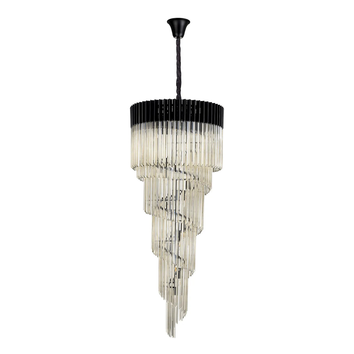 Kentisbeare 700mm 5 Tier Chandelier in Matt Black & Cognac Glass
