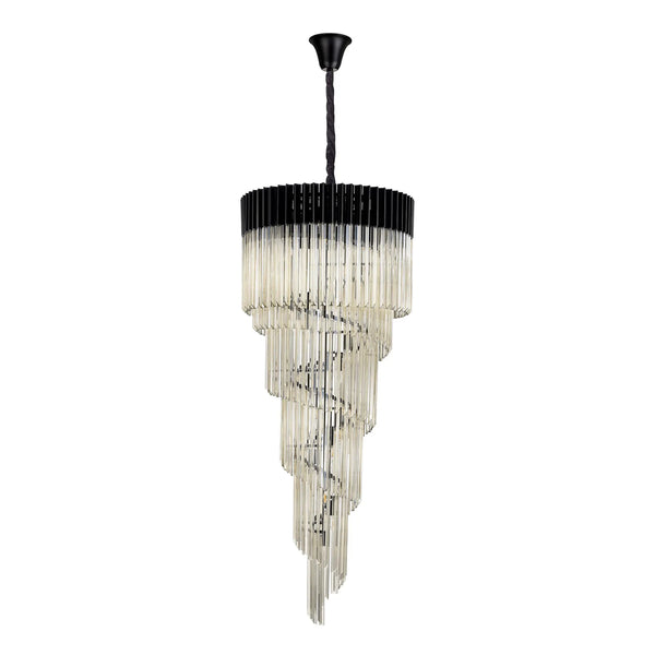 Kentisbeare 700mm 5 Tier Chandelier in Matt Black & Cognac Glass