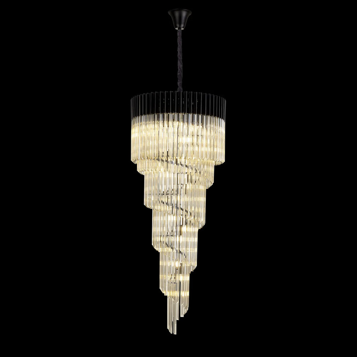 Kentisbeare 700mm 5 Tier Chandelier in Matt Black & Cognac Glass
