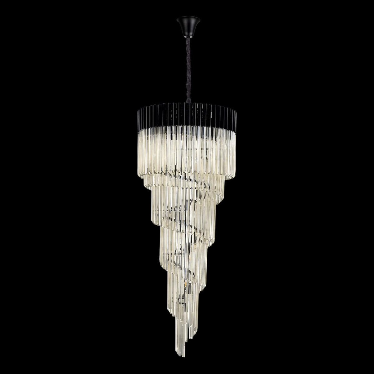 Kentisbeare 700mm 5 Tier Chandelier in Matt Black & Cognac Glass