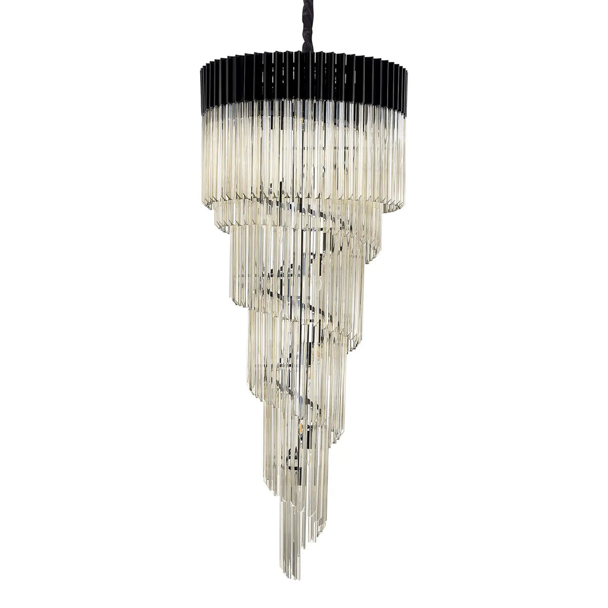 Kentisbeare 700mm 5 Tier Chandelier in Matt Black & Cognac Glass