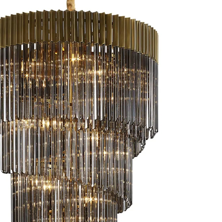 Kentisbeare 900mm 7 Tier Chandelier in Brass & Smoked Glass