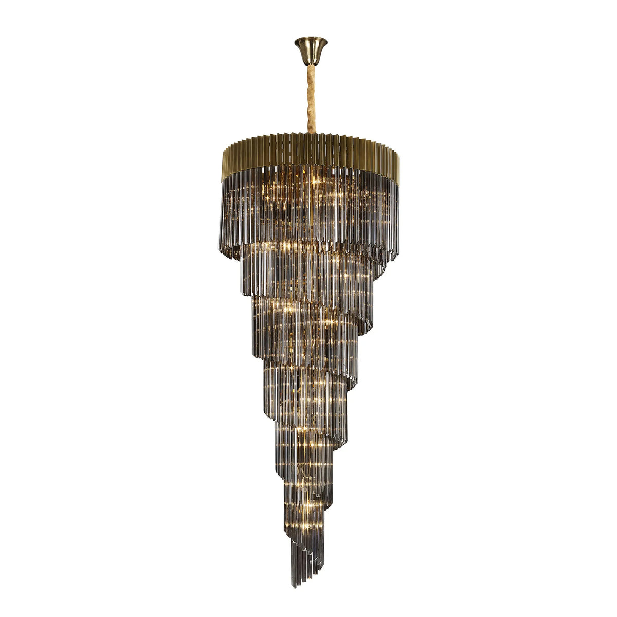 Kentisbeare 900mm 7 Tier Chandelier in Brass & Smoked Glass
