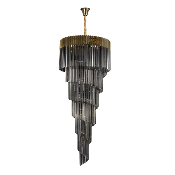Kentisbeare 900mm 7 Tier Chandelier in Brass & Smoked Glass