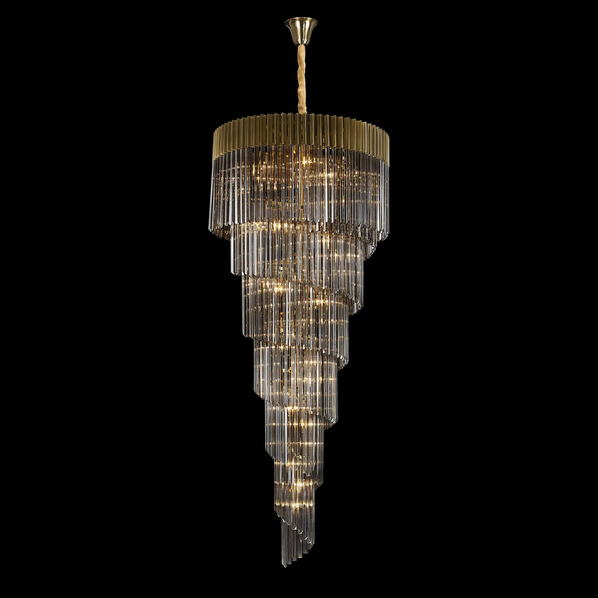 Kentisbeare 900mm 7 Tier Chandelier in Brass & Smoked Glass