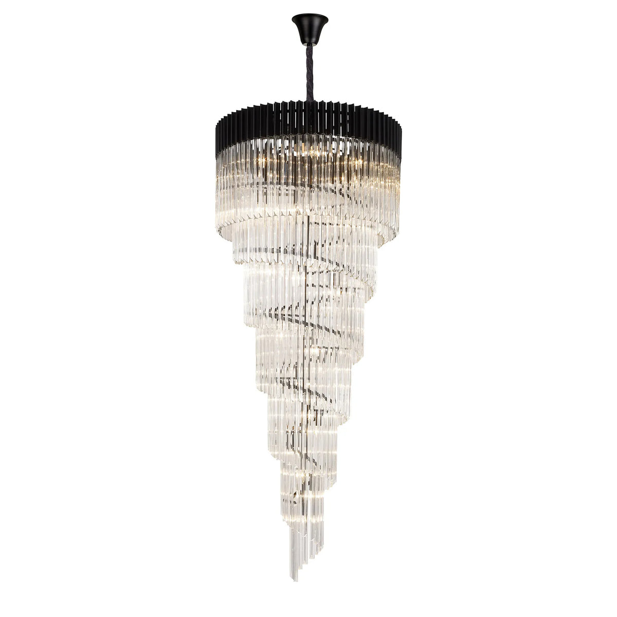 Kentisbeare 900mm 7 Tier Chandelier in Matt Black & Clear Glass