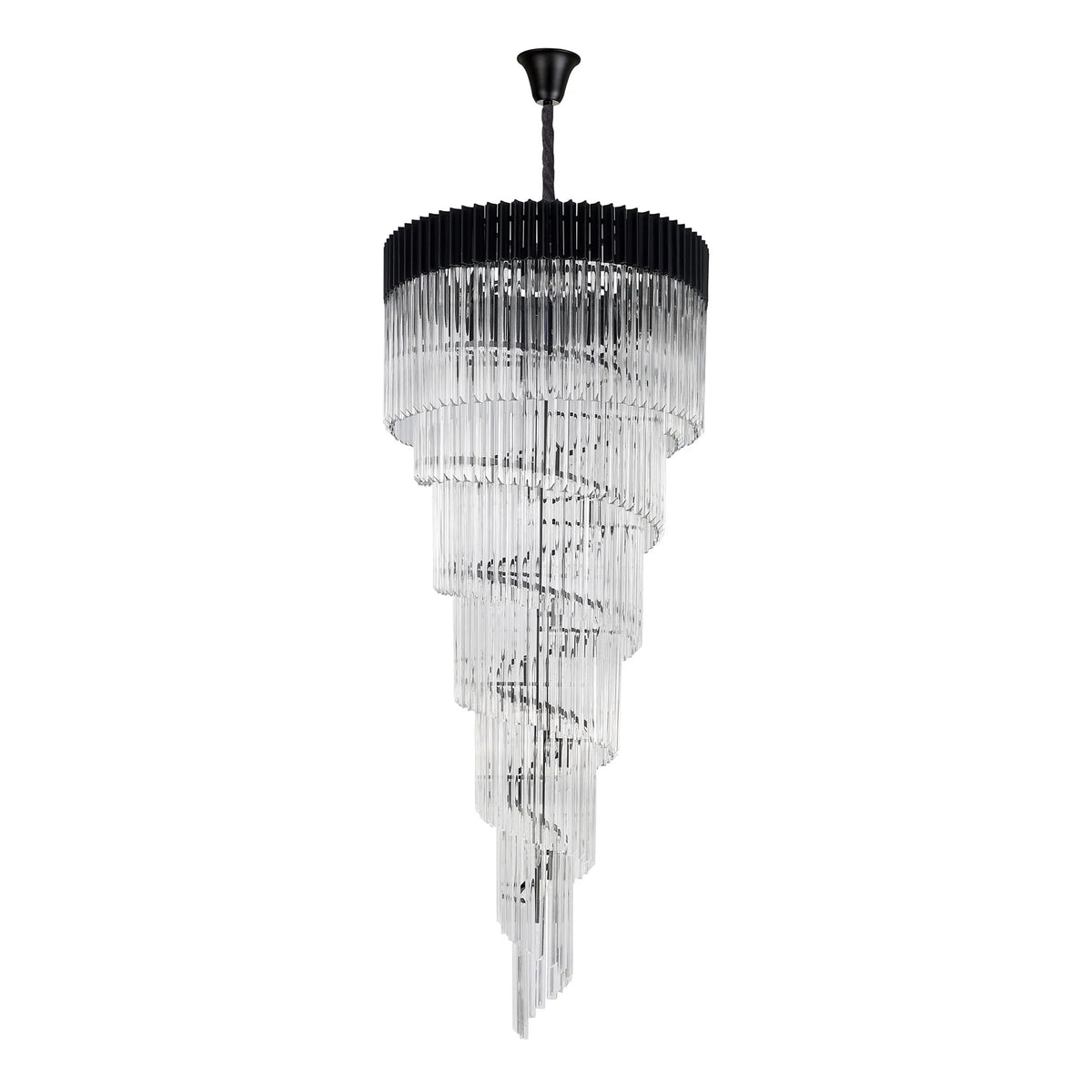 Kentisbeare 900mm 7 Tier Chandelier in Matt Black & Clear Glass
