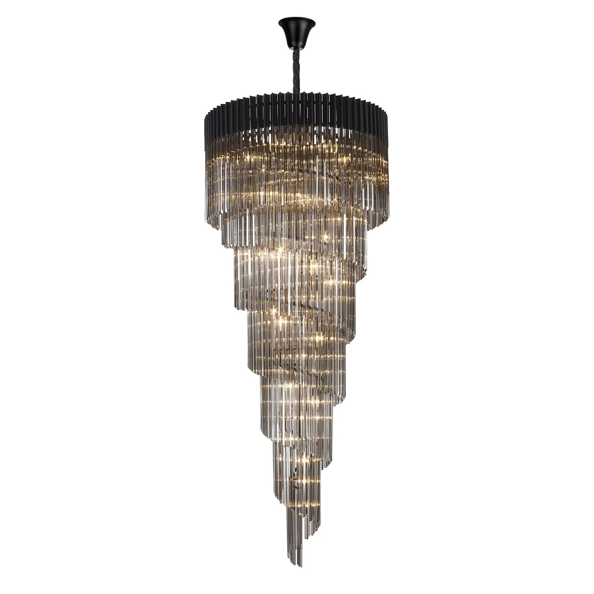 Kentisbeare 900mm 7 Tier Chandelier in Matt Black & Smoked Glass