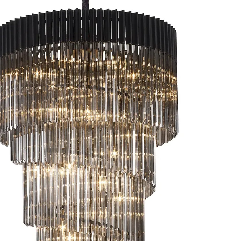 Kentisbeare 900mm 7 Tier Chandelier in Matt Black & Smoked Glass