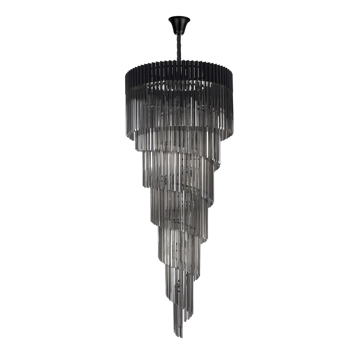 Kentisbeare 900mm 7 Tier Chandelier in Matt Black & Smoked Glass