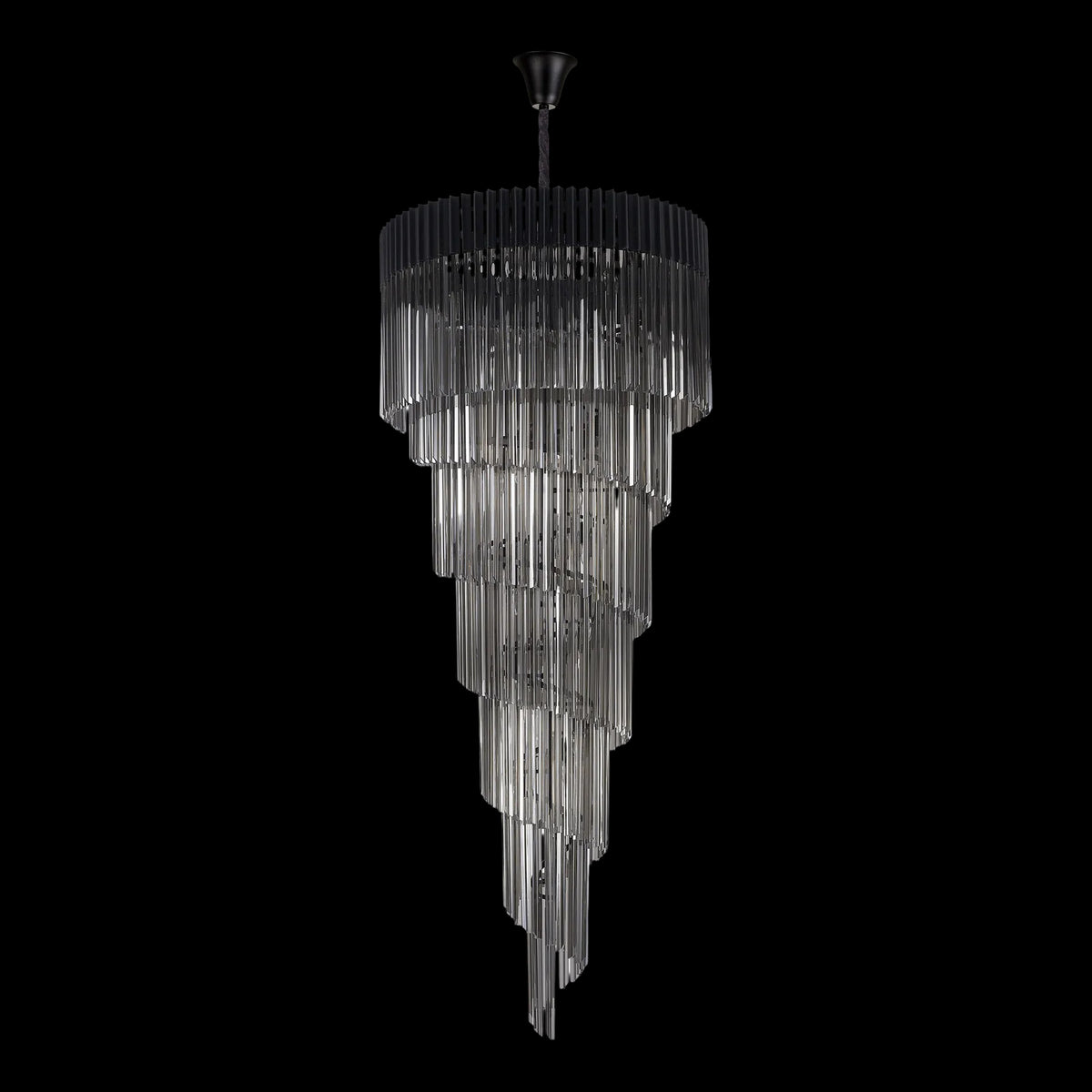 Kentisbeare 900mm 7 Tier Chandelier in Matt Black & Smoked Glass