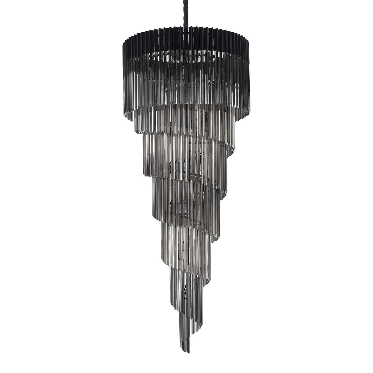 Kentisbeare 900mm 7 Tier Chandelier in Matt Black & Smoked Glass
