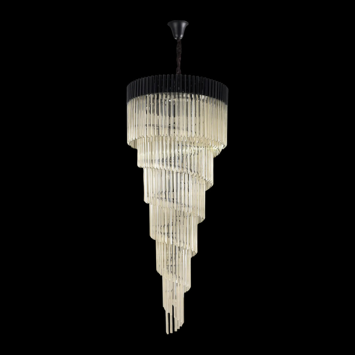 Kentisbeare 900mm 7 Tier Chandelier in Matt Black & Cognac Glass