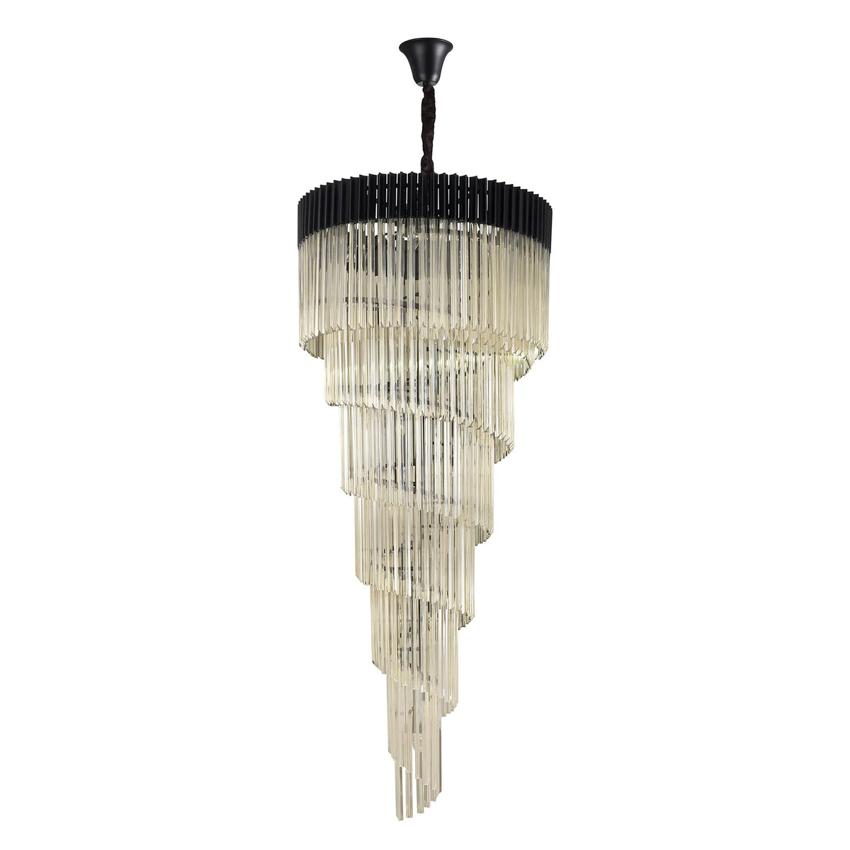 Kentisbeare 900mm 7 Tier Chandelier in Matt Black & Cognac Glass