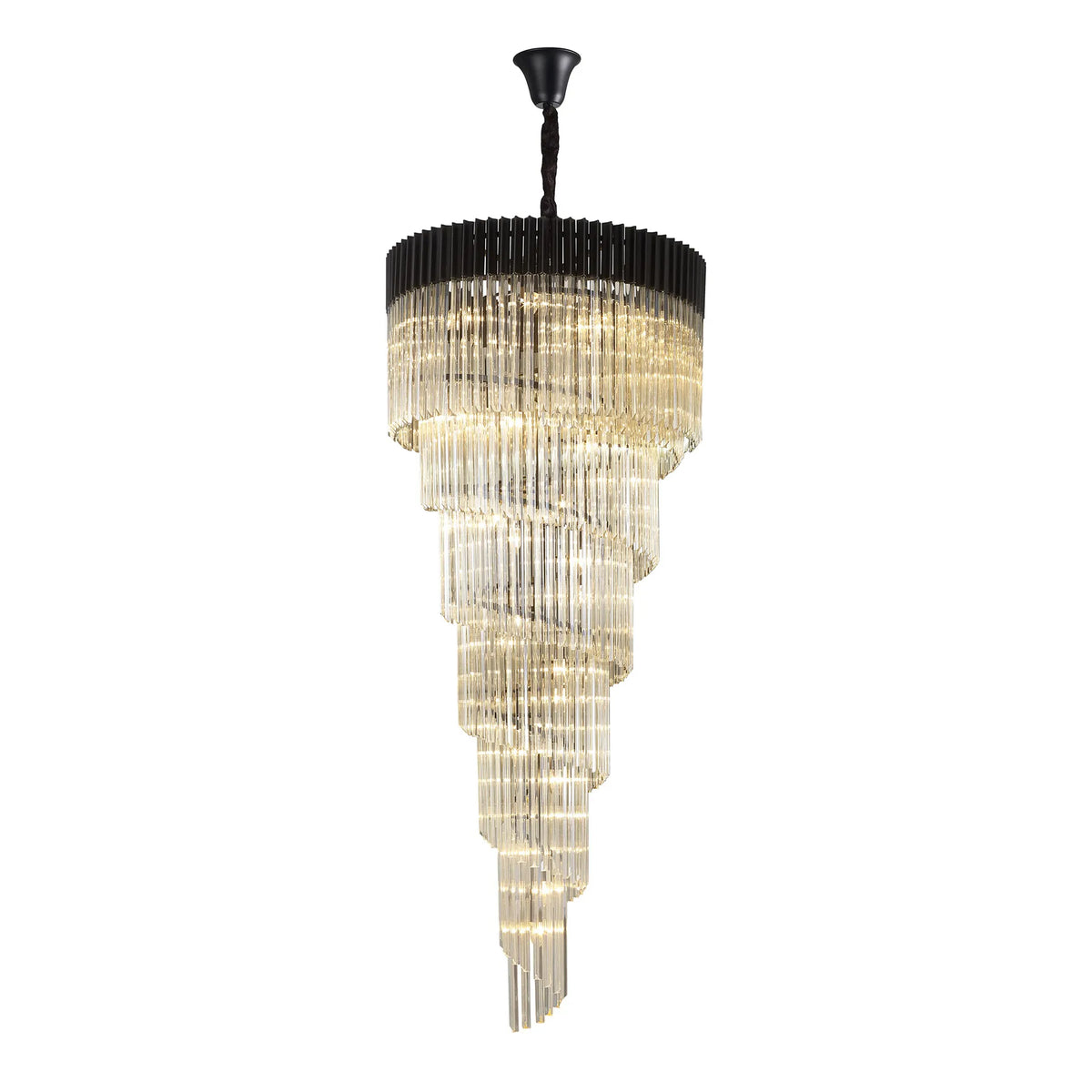Kentisbeare 900mm 7 Tier Chandelier in Matt Black & Cognac Glass