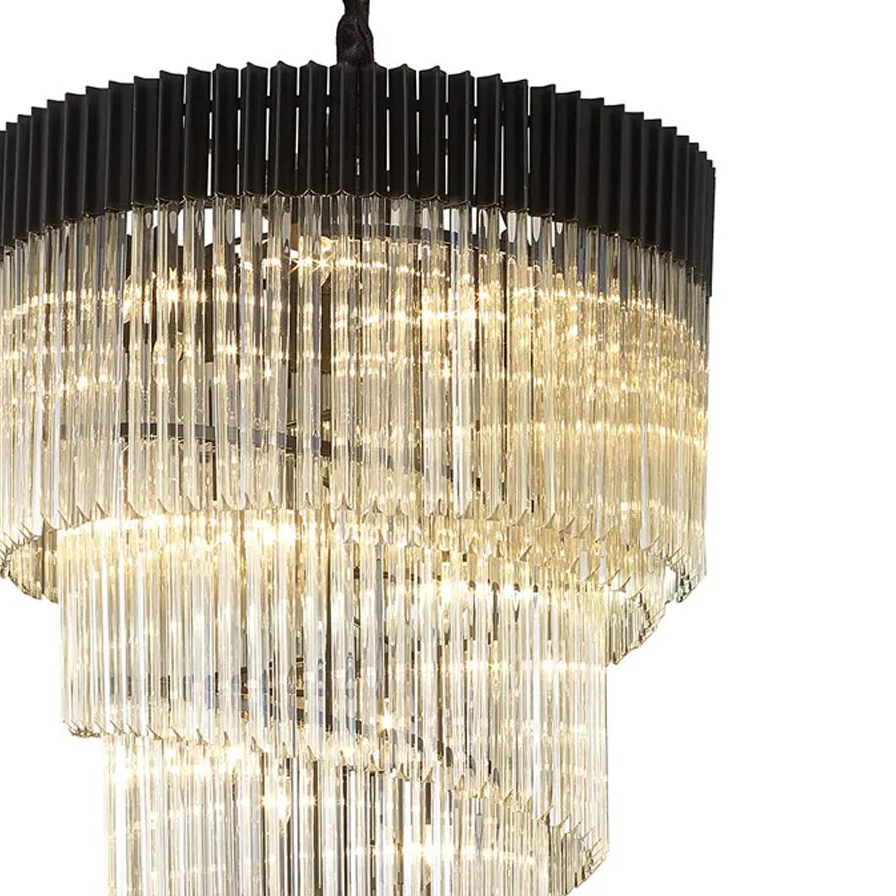 Kentisbeare 900mm 7 Tier Chandelier in Matt Black & Cognac Glass