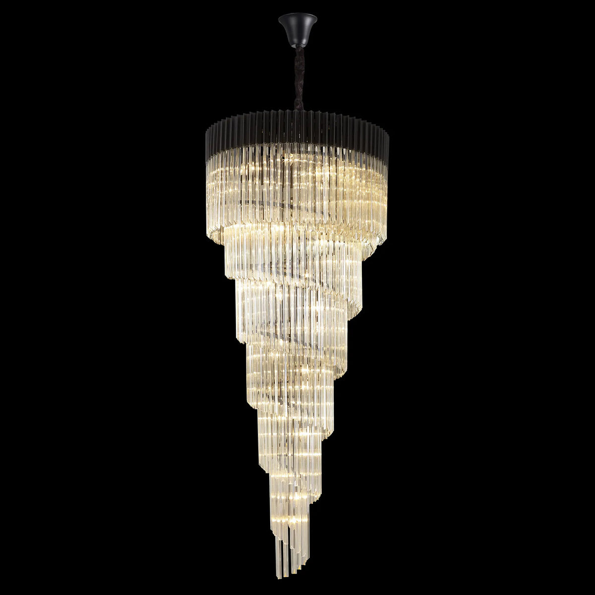 Kentisbeare 900mm 7 Tier Chandelier in Matt Black & Cognac Glass