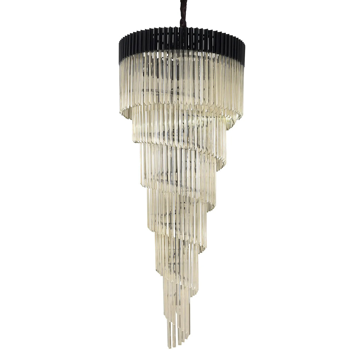 Kentisbeare 900mm 7 Tier Chandelier in Matt Black & Cognac Glass
