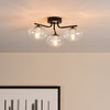 Ede Three Light Semi Flush Ceiling Light in Matt Black with Moulded Glass Shades