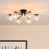 Ede Six Light Semi Flush Ceiling Light in Matt Black with Moulded Glass Shades