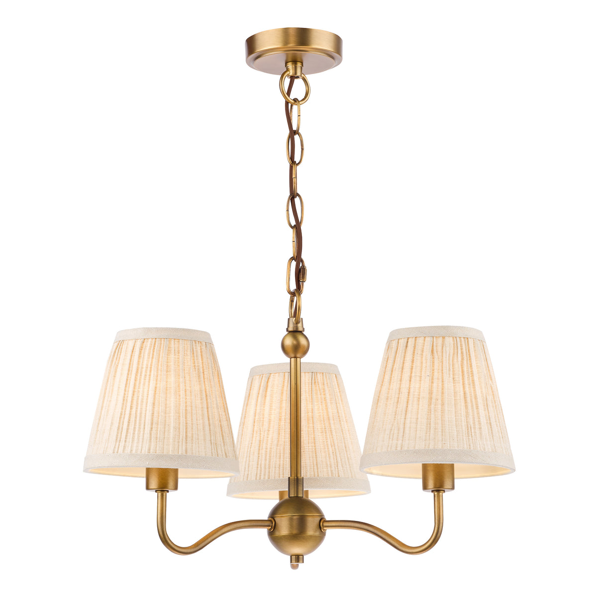 Elara Three Arm Pendant in Antique Bronze with Pleated Linen Shade