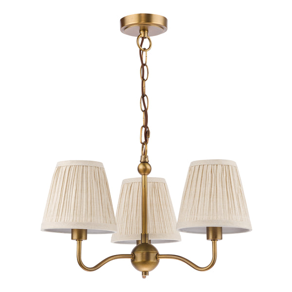 Elara Three Arm Pendant in Antique Bronze with Pleated Linen Shade