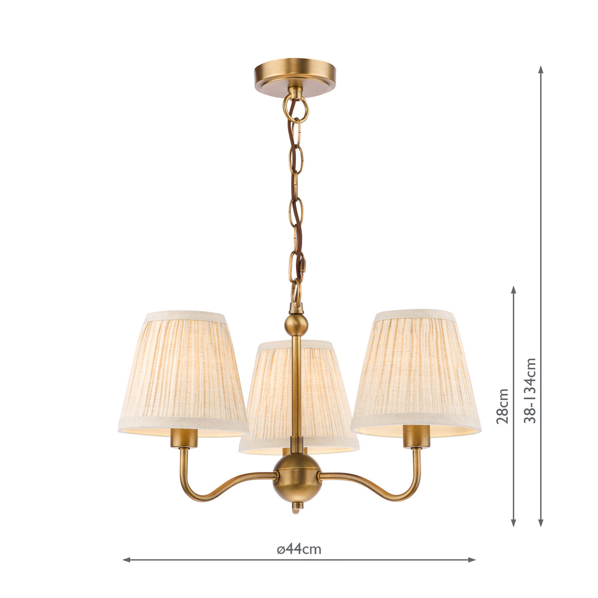 Elara Three Arm Pendant in Antique Bronze with Pleated Linen Shade
