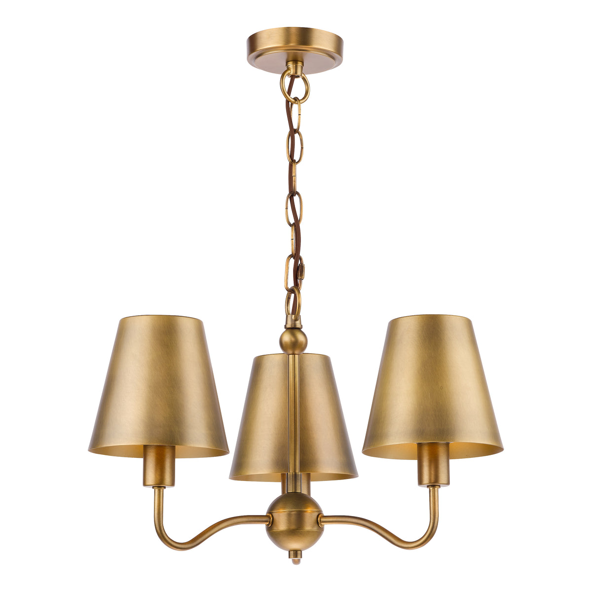 Elara Three Arm Pendant in Antique Bronze with Bronze Metal Shades