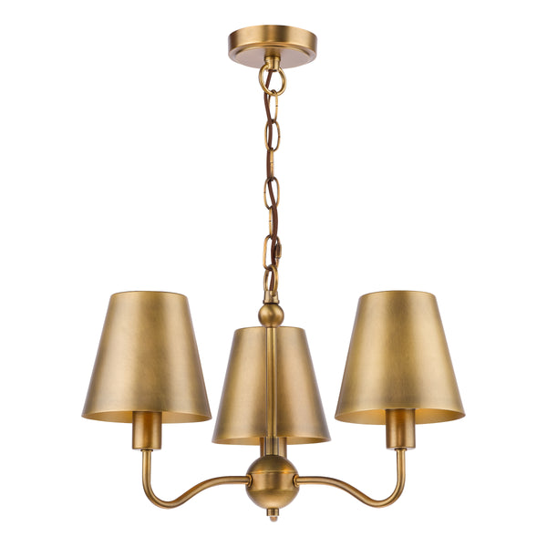 Elara Three Arm Pendant in Antique Bronze with Bronze Metal Shades