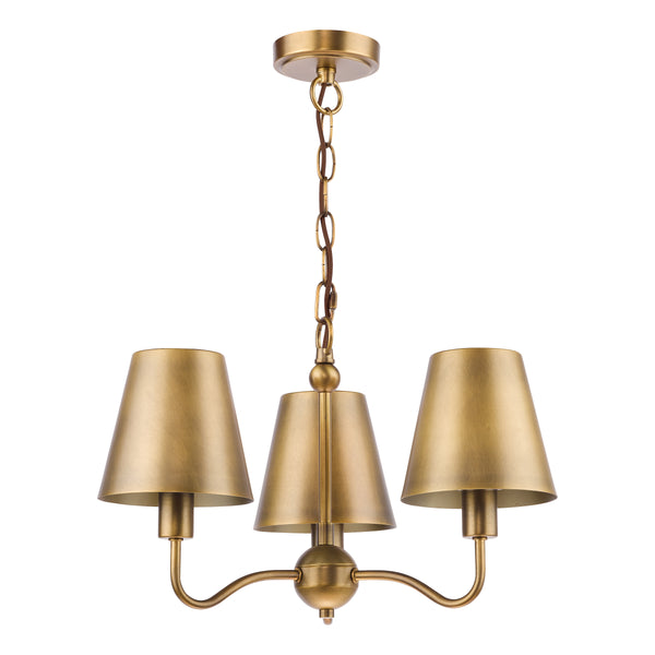 Elara Three Arm Pendant in Antique Bronze with Bronze Metal Shades