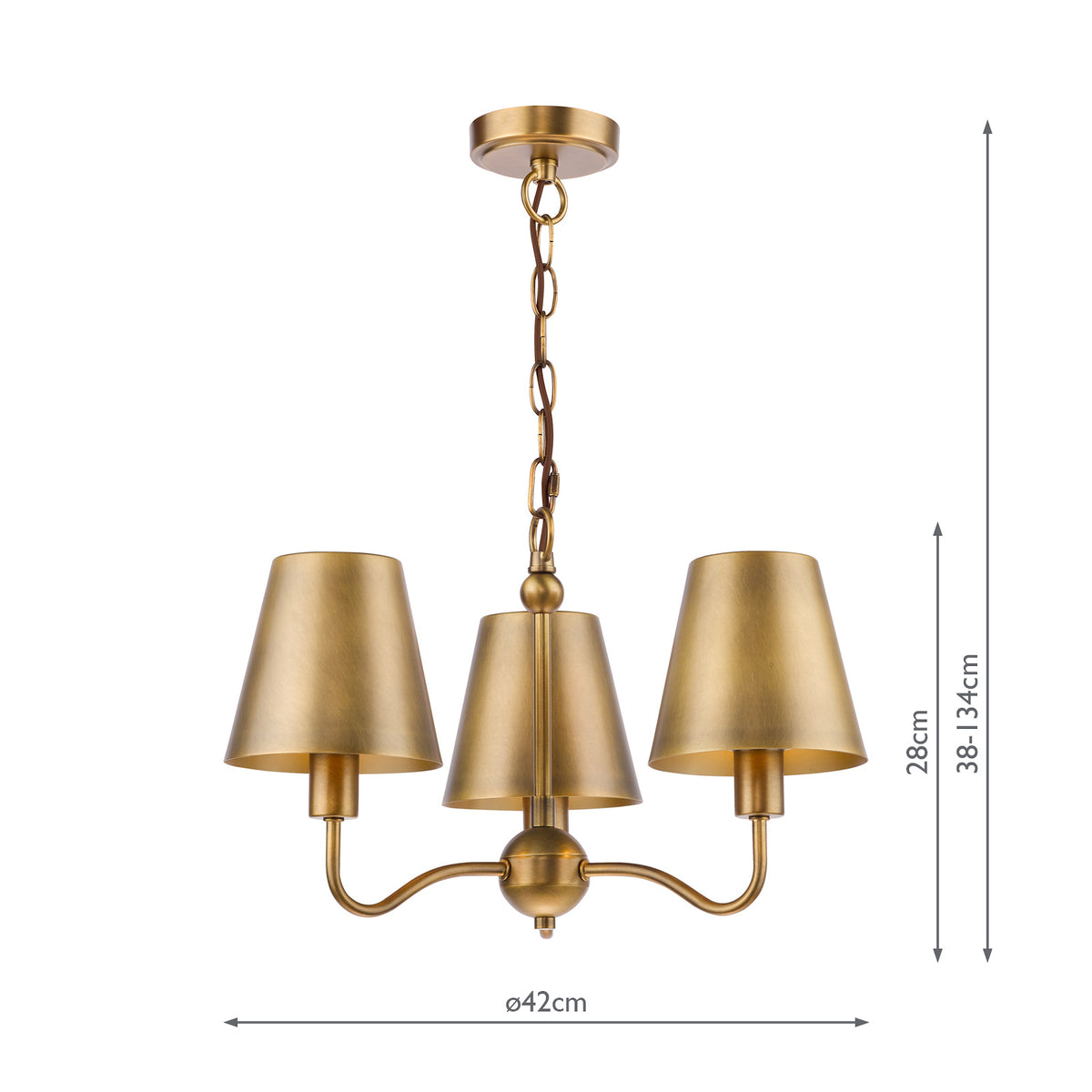 Elara Three Arm Pendant in Antique Bronze with Bronze Metal Shades