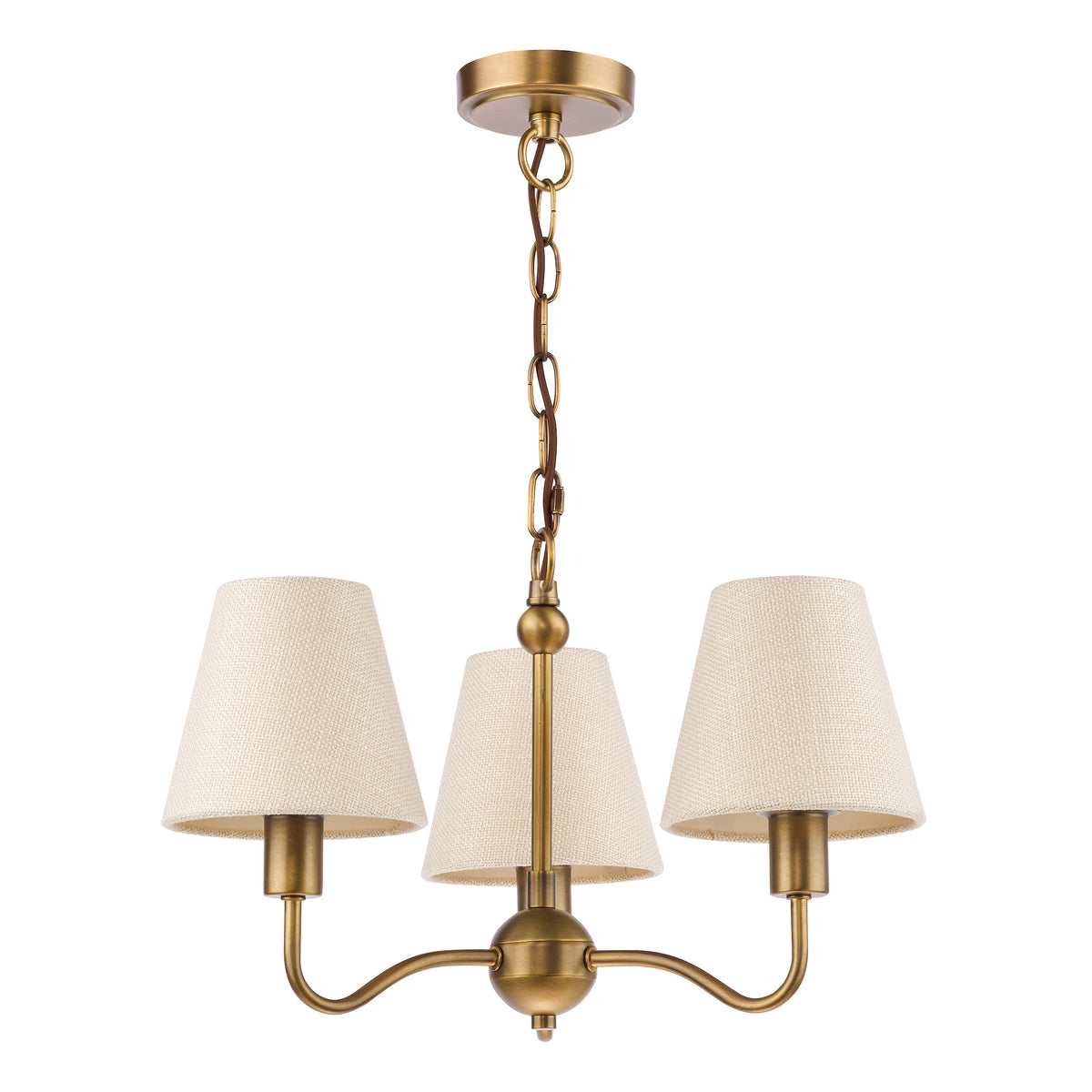 Elara Three Arm Pendant in Antique Bronze with Tapered Linen Shade