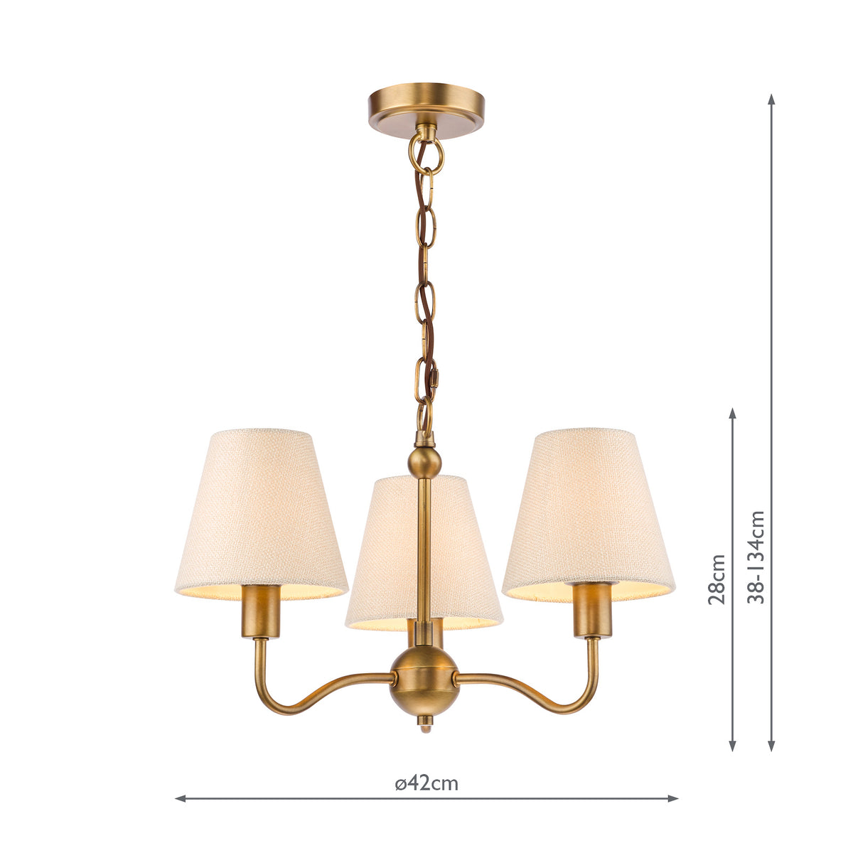 Elara Three Arm Pendant in Antique Bronze with Tapered Linen Shade