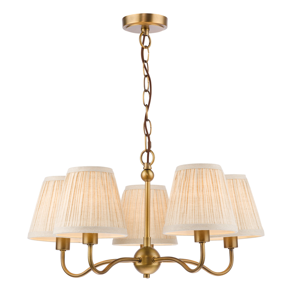 Elara Five Arm Pendant in Antique Bronze with Pleated Linen Shade