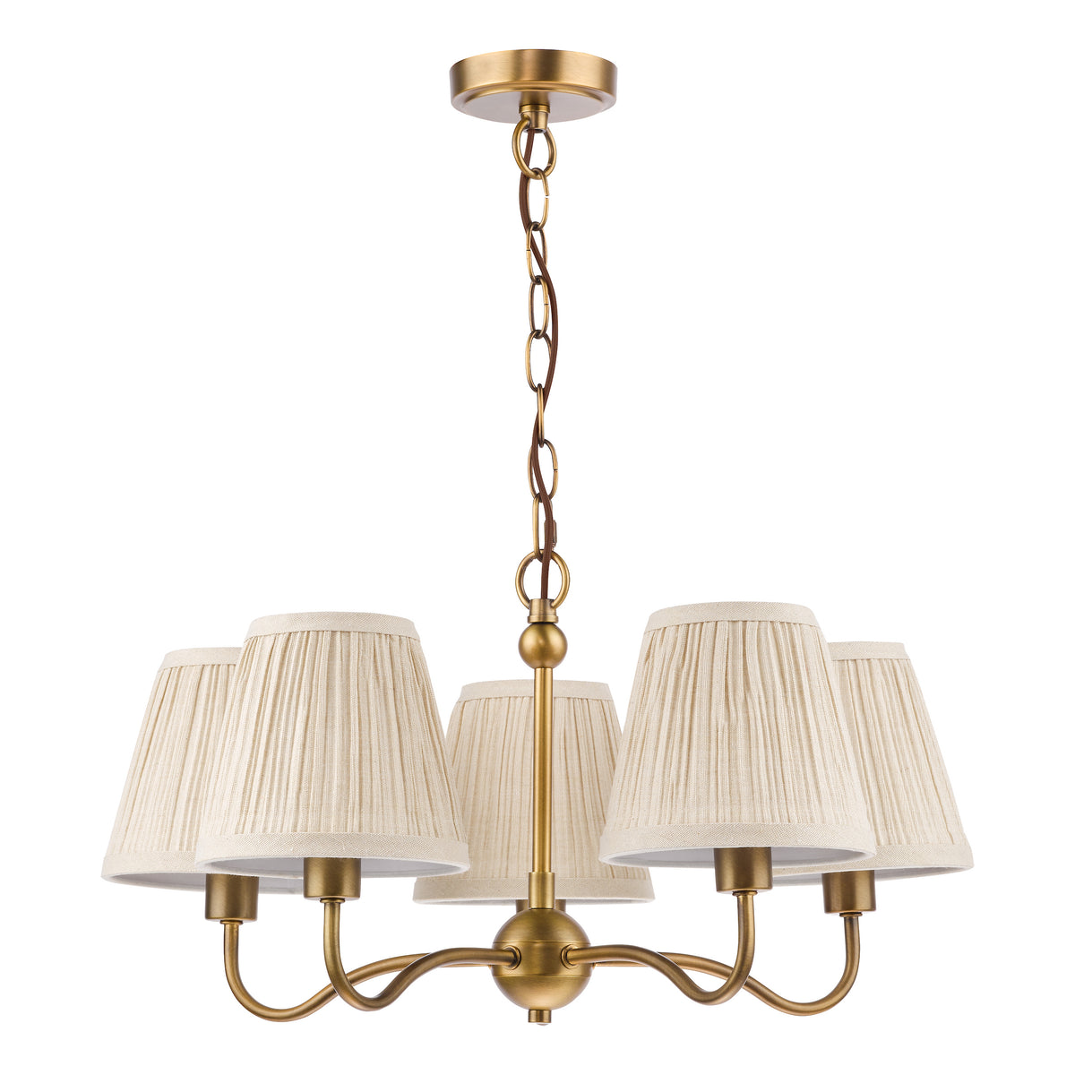 Elara Five Arm Pendant in Antique Bronze with Pleated Linen Shade